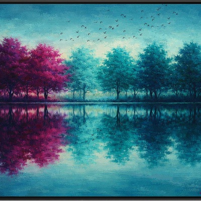 Colorful tree line reflections landscape wall art print