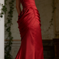 Strapless Mermaid Red Stain Formal Evening Dresses - Thumbnail 1