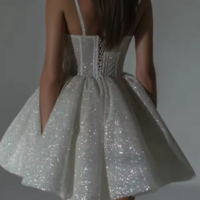 Spaghetti Straps A Line Sparkle Short Prom Dresses - Thumbnail 1