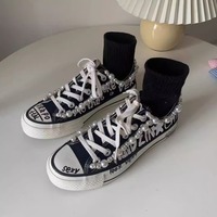 Graffiti And Pearl Canvas Sneakers - Thumbnail 1