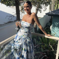 A-Line Strapless Blue Printed Split Prom Dresses - Thumbnail 2