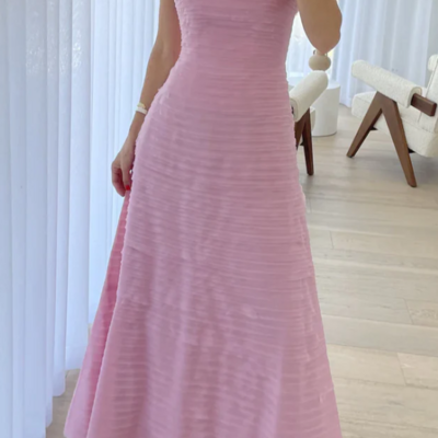 Beautiful strapless a line pink long prom dress wedding guest dress - Thumbnail 1