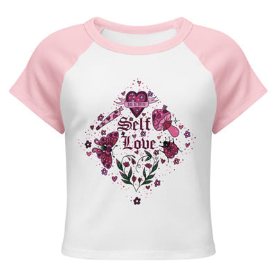 Self love womens micro rib raglan baby tee