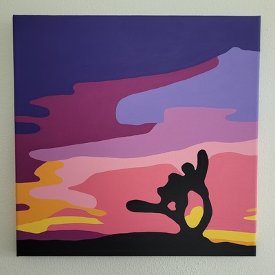 Black Cactus - original painting, square