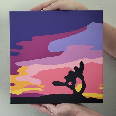 Black cactus - original painting, square