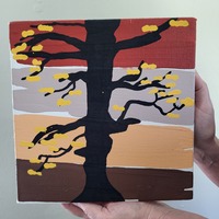 Black and Yellow Tree - 0riginal painting, square - Thumbnail 1
