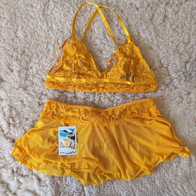 Souvenir yellow lingerie set from my "bananas" photoshoot with signed instax