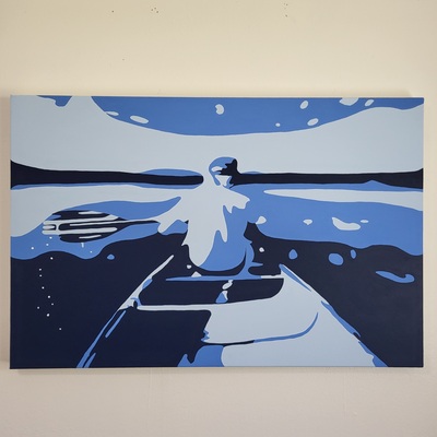 Blue Wave - original painting, rectangle 