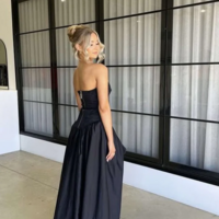 A-Line Elegant Black Strapless Long Prom Dresses With Split - Thumbnail 3