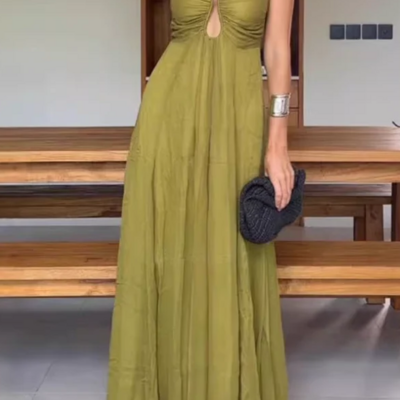 Elegant straps olive green chiffon evening dresses - Thumbnail 1