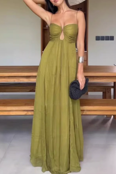Elegant Straps Olive Green Chiffon Evening Dresses