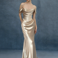 Elegant Champagne Satin Mermaid Gown - Thumbnail 1