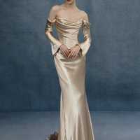Elegant Champagne Satin Mermaid Gown - Thumbnail 2