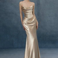 Elegant Champagne Satin Mermaid Gown - Thumbnail 3