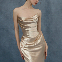 Elegant Champagne Satin Mermaid Gown - Thumbnail 4