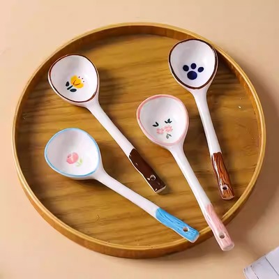 4pcs/set japanese-inspired patterns ceramic soup spoons