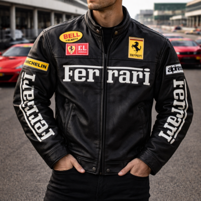 Ferrari f1 leather jacket black, formula 1 racing jacket, vintage style unisex streetwear racing jacket