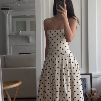 A line strapless polka dots maxi dress formal evening dress - Thumbnail 2