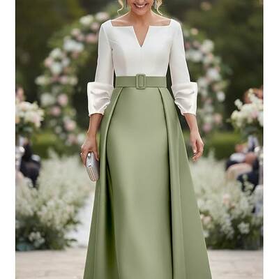 Elegant green and white satin mother of bride/groom dress evening formal gowns 