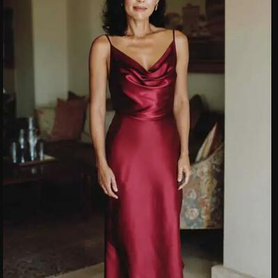 Elegant red spaghetti sstraps tea-length mother of bride/groom dress evening formal gowns 