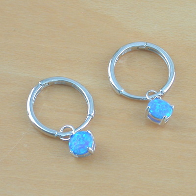 Sterling silver blue opal hoop earrings/hoop earrings/silver hoop earrings/opal jewellery/opal jewelry/october birthstone/uk