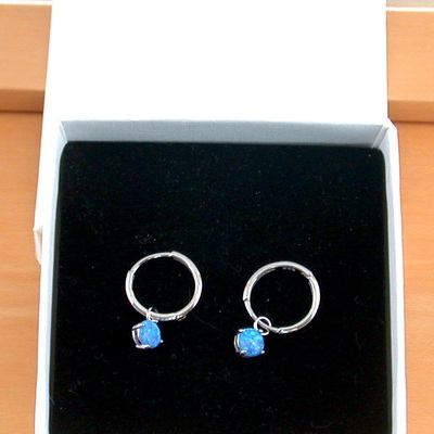 Sterling silver blue opal hoop earrings/hoop earrings/silver hoop earrings/opal jewellery/opal jewelry/october birthstone/uk