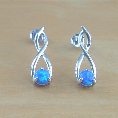 Sterling silver blue opal twist earrings/opal earrings/opal jewellery/opal jewelry/silver earrings/october birthstone/uk