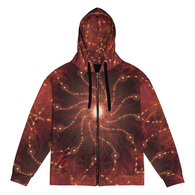 Cosmic radiance: a symmetric light burst zip hoodie
