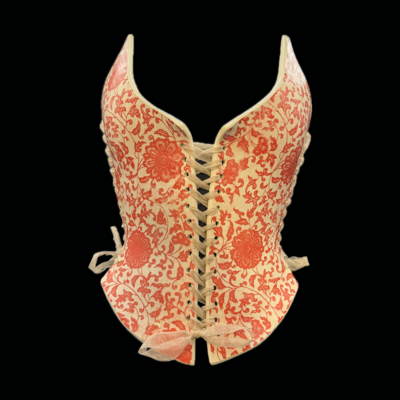 Red brocade wearable ceramic corset by: nicole moan 