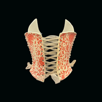 Red Brocade wearable ceramic corset by: Nicole Moan  - Thumbnail 4