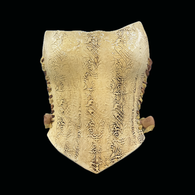 Embroidered leather 3 piece wearable ceramic corset by: nicole moan 