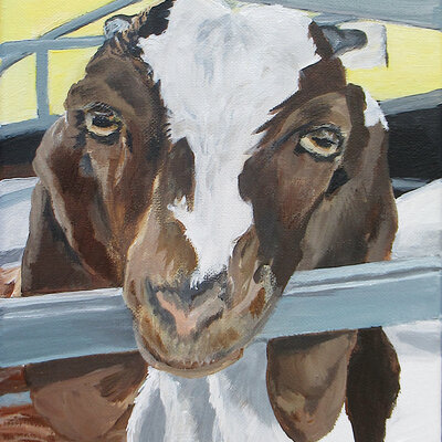 "cute goat" acrylic painting, 8x10 inch canvas, original artwork by n.e.thompson
