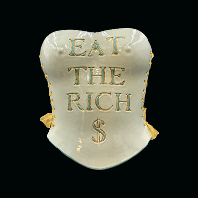 Eat the rich 3 piece wearable ceramic corset by: nicole moan 