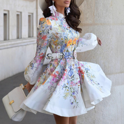 Women's temperament printed long sleeve dress