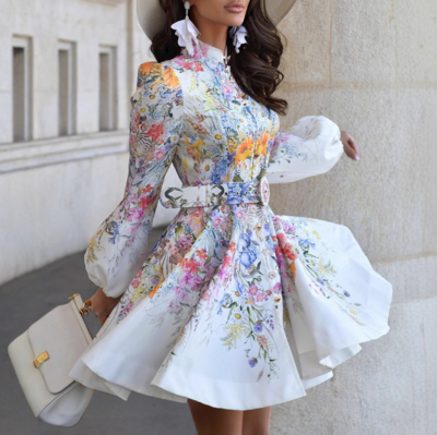 Women'S Temperament Printed Long Sleeve Dress