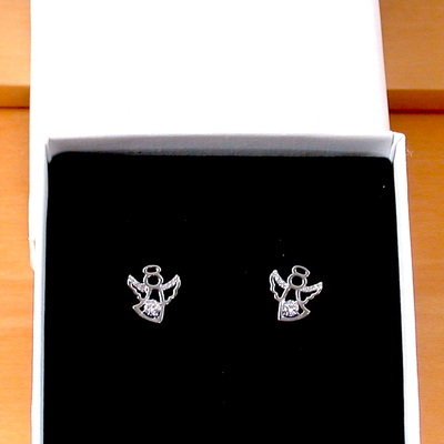 Gift box/sterling silver cz angel wing stud earrings/angel earrings/cz earrings/cz jewellery/guardian angel/gemstone earrings/angel studs/uk