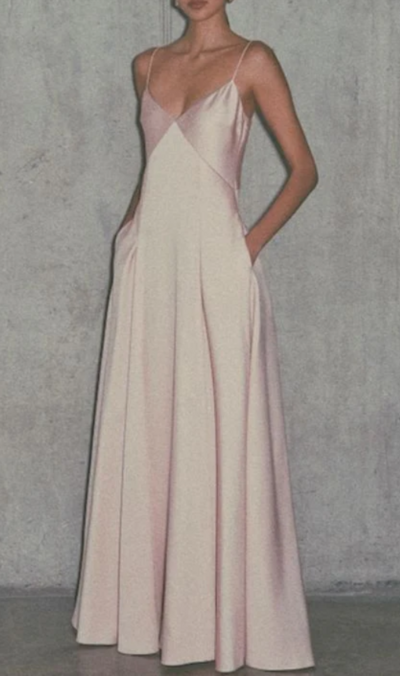 Light Pink Spaghetti Strap A Line Satin Long Prom Dresses
