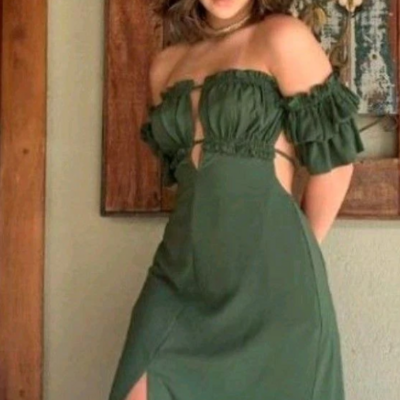 Elegant off the shoulder green slit satin prom dresses