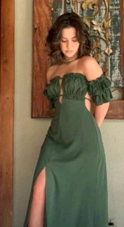 Elegant Off The Shoulder Green Slit Satin Prom Dresses