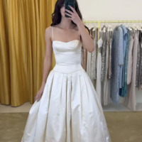 A Line Spaghetti Straps Ivory Stain Lace Prom Dresses - Thumbnail 1