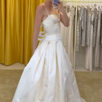 A Line Spaghetti Straps Ivory Stain Lace Prom Dresses - Thumbnail 2
