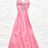 Modest Halter A Line Blue Satin Formal Evening Dress With Beading - Thumbnail 1