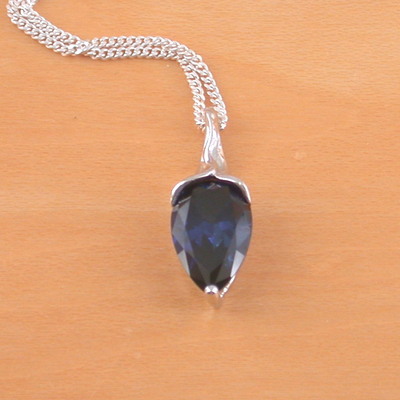 Sterling silver sapphire lab created pendant & chain/sapphire necklace/sapphire jewellery/sapphire jewelry/september birthstone/uk