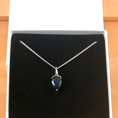 Boxed gift/sterling silver sapphire lab created pendant & chain/sapphire necklace/sapphire jewellery/sapphire jewelry/september birthstone/uk