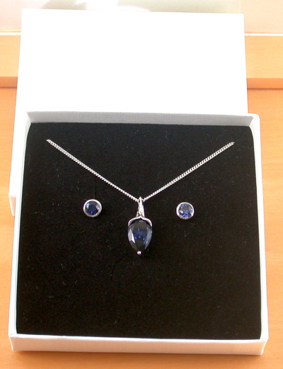 BOXED GIFT SET/Sterling Silver Sapphire Lab Created Pendant & Chain/Sapphire Necklace/Sapphire Jewellery/Sapphire Jewelry/September Birthstone/UK