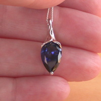 BOXED GIFT SET/Sterling Silver Sapphire Lab Created Pendant & Chain/Sapphire Necklace/Sapphire Jewellery/Sapphire Jewelry/September Birthstone/UK - Thumbnail 3