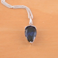 BOXED GIFT SET/Sterling Silver Sapphire Lab Created Pendant & Chain/Sapphire Necklace/Sapphire Jewellery/Sapphire Jewelry/September Birthstone/UK - Thumbnail 1