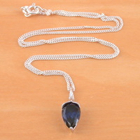 BOXED GIFT SET/Sterling Silver Sapphire Lab Created Pendant & Chain/Sapphire Necklace/Sapphire Jewellery/Sapphire Jewelry/September Birthstone/UK - Thumbnail 2