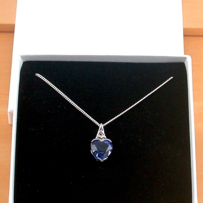 Gift boxed/sterling silver sapphire lab created heart pendant & chain/sapphire necklace/sapphire jewellery/sapphire jewelry/september birthstone/uk