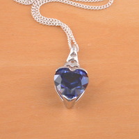 GIFT BOXED SET/Sterling Silver Sapphire Lab Created Heart Pendant & Chain/Sapphire Necklace/Sapphire Jewellery/Sapphire Jewelry/September Birthsto - Thumbnail 1